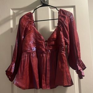 Boutique Entro magenta/blue metallic 3/4 sleeve, smocked back top! Size L!